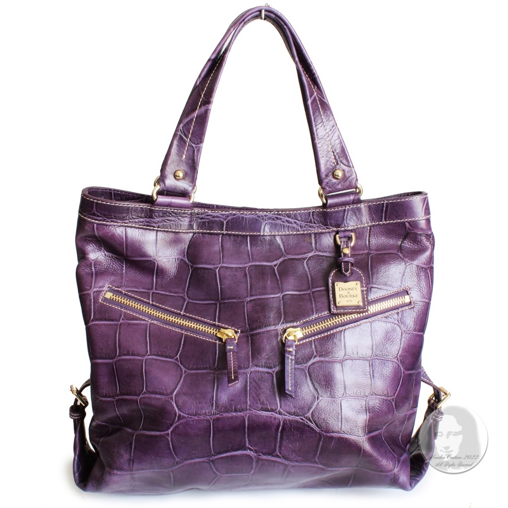Dooney & Bourke Bag Purple Croc Stamp Leather Tote Bag Hobo or Shoulder Bag